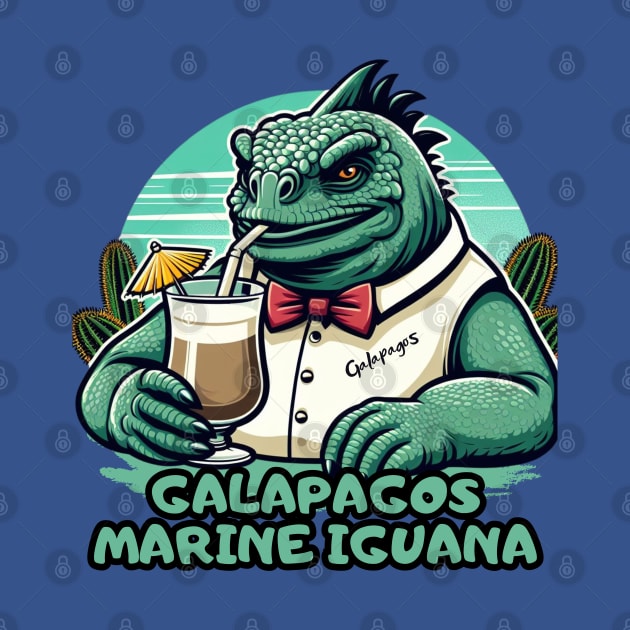 Galapagos marine iguana enjoying summer retro vintage by TRACHLUIM