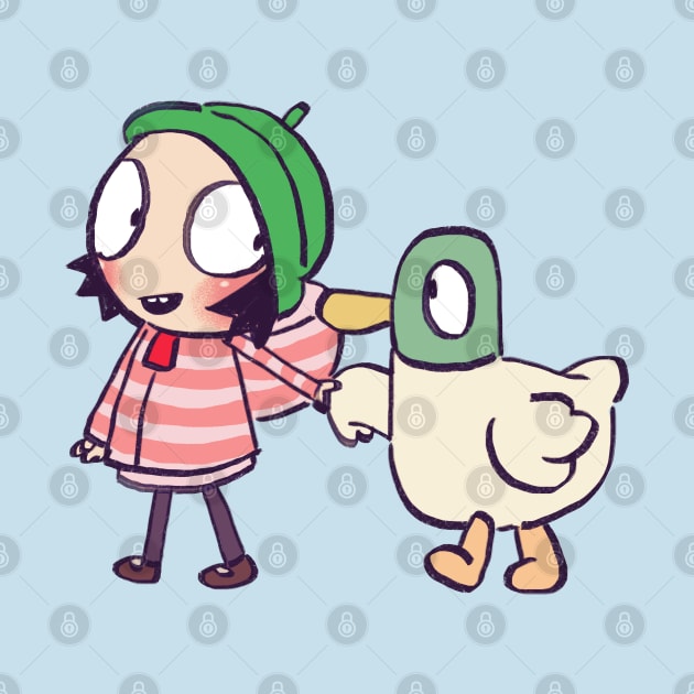 sarah and duck holding hands / children cartoon by mudwizard