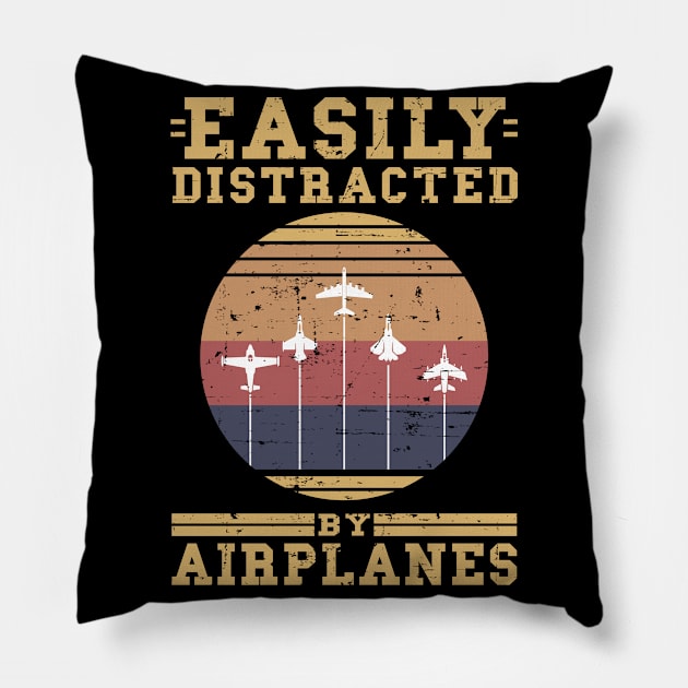 Easily Distracted By Airplanes Airplane Pilot Pillow by wbdesignz