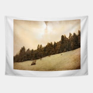 Sepia Snow Forest Tapestry