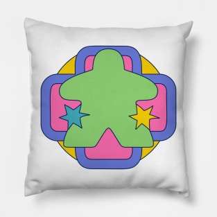 Colorful 90s Retro Board Game Meeple Pillow