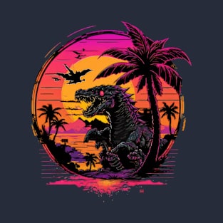 80s retro vibrant design with Godzilla T-Shirt