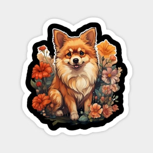 Pomeranian  Dog Vintage Floral Magnet