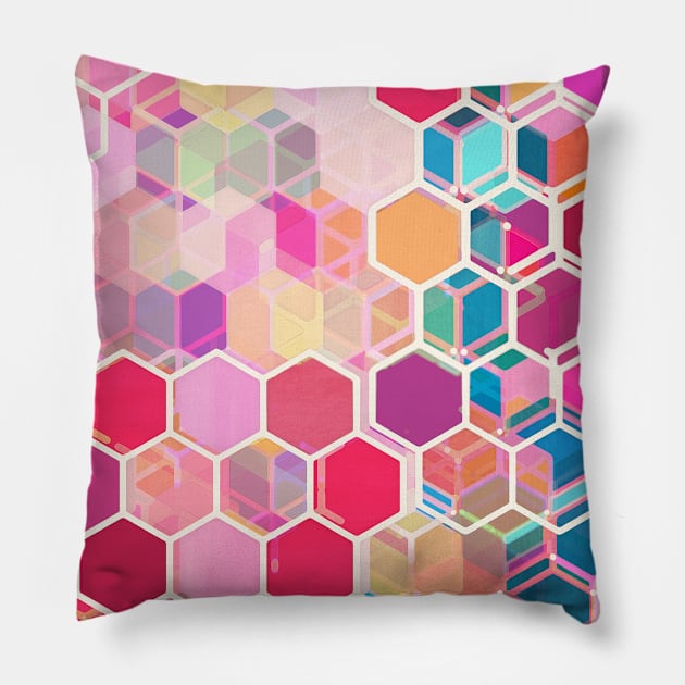 Rainbow Honeycomb - colorful hexagon pattern Pillow by micklyn