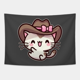 Country Kitten Laughing So Hard Cute Kawaii Cowgirl Tapestry