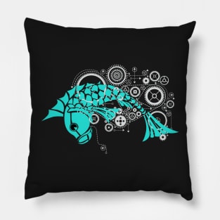 Steampunk. Mechanical Green Koi Carp Pillow