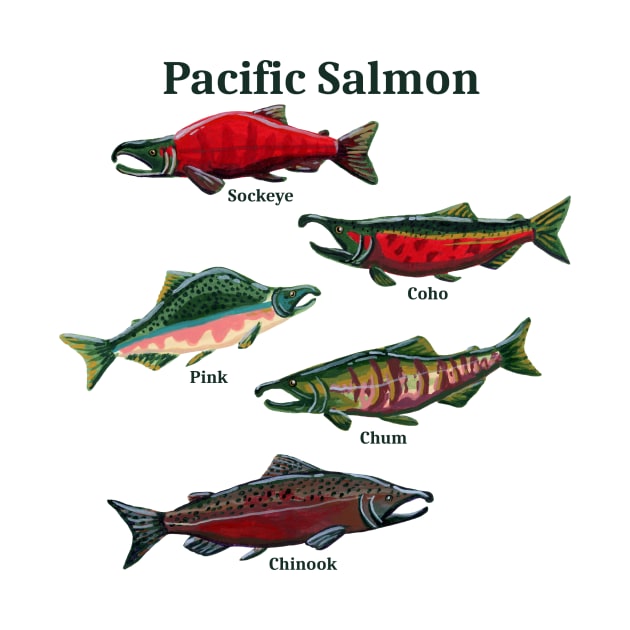 Pacific Salmon with Labels by paintedpansy