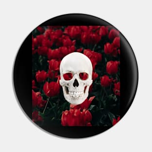 Crimson Bloom Skull Pin