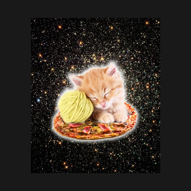 Galaxy Kitty Cat Riding Pizza In Space by Random Galaxy