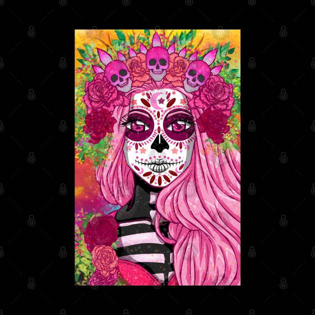 Pink Queen Sugar Skull bloom by Artimas Studio