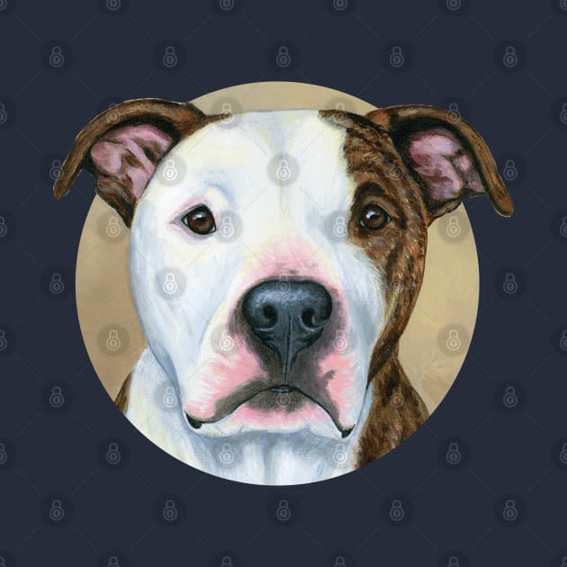 Brindle and White Pitbull Terrier Dog by rebeccawangart