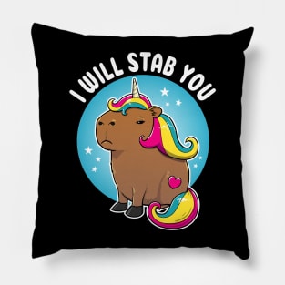 I will stab you Cartoon Capybara Unicorn Pillow