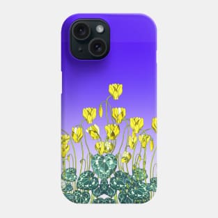 YELLOW CYCLAMENS,GREEN LEAVES UNDER BLUE SKY Floral Phone Case