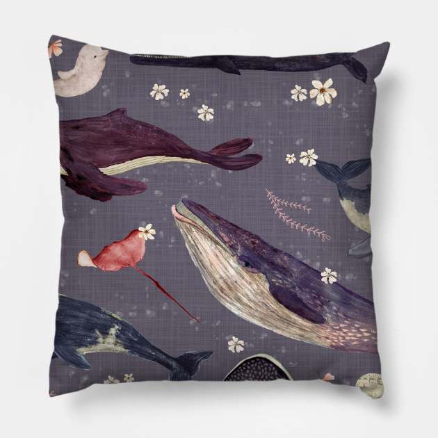 Whale song (lavander) Pillow by katherinequinnillustration