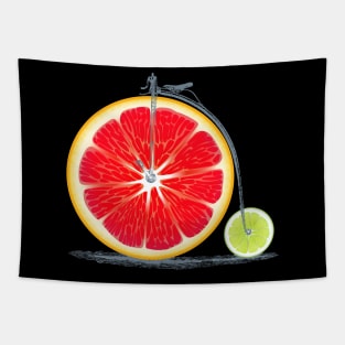 Vintage Retro Cute Red Orange Lime Bike with Old Frame Look and Citrus Wheels Tapestry