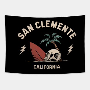 Vintage Surfing San Clemente California // Retro Surf Skull Tapestry