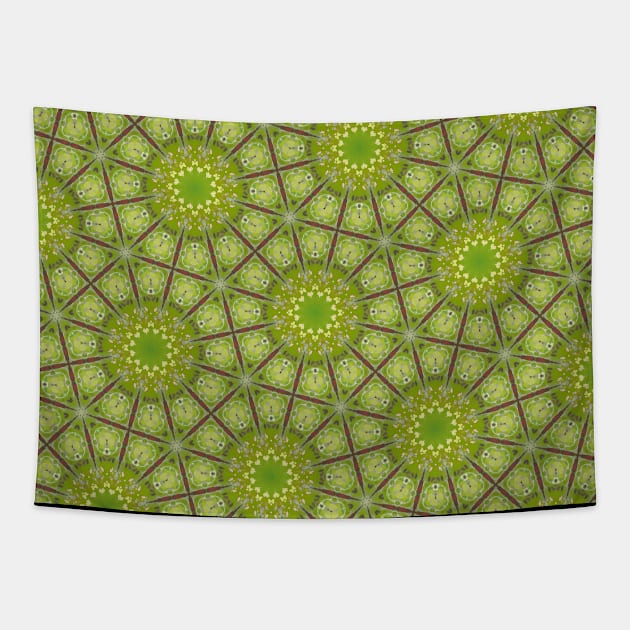 Green Dandelion Looking Shapes Inside Hex Pattern - WelshDesignsTP003 Tapestry by WelshDesigns