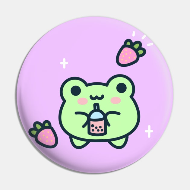 Frog drinking strawberry boba Pin by Miaufu&Friends