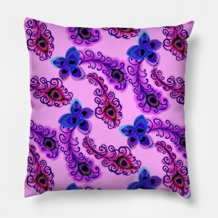 Peacock Neck Gator Pink Purple Blue Peacock Feathers Pillow