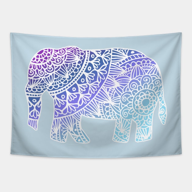 Blue Boho Elephant Mandala Tapestry by julieerindesigns