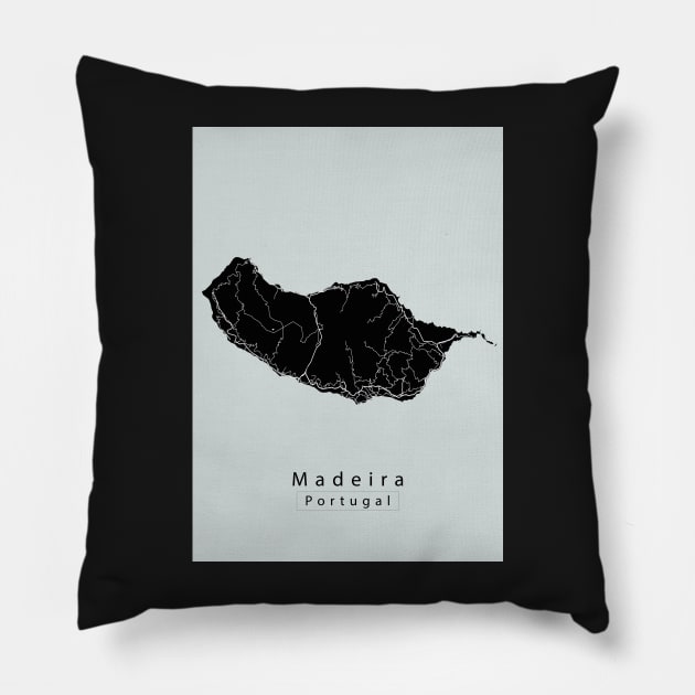 Madeira Portugal Island Map dark Pillow by Robin-Niemczyk