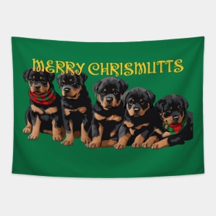 Merry Chrismutts Christmas Holiday Puppies Festive Greeting 2 Tapestry