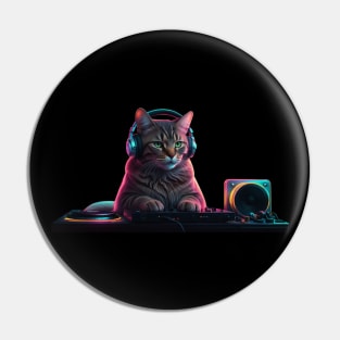 DJ Cat on the Decks – Neon Party Vibes Pin