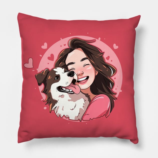 Just a girl with her dog border collie Pillow by Sara-Design2