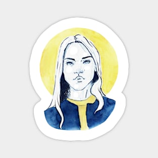 Sketch Portrait of a Girl in Yellow and Blue Magnet