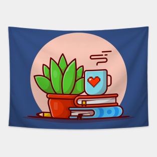 Coffee On The Book With Plant Cartoon Vector Icon Illustration Tapestry