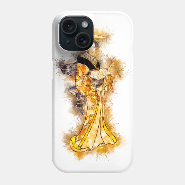 Geisha Girl / Vintage Watercolor Hokusai japanese art style from Edo period Phone Case by Naumovski