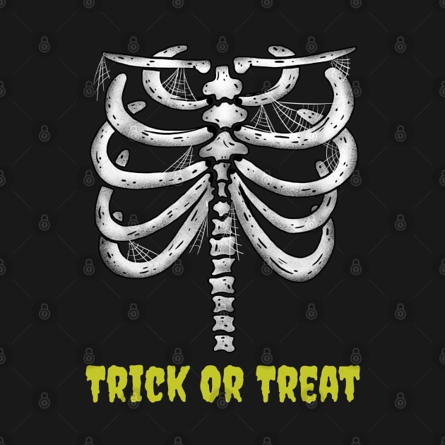 Trick Or Treat Funny Skeleton Halloween Design by Up 4 Tee