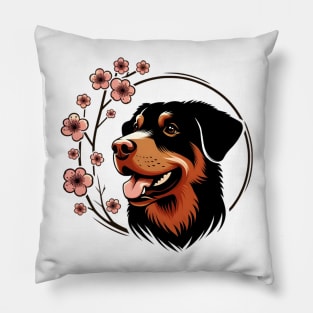 Deutscher Wachtelhund Enjoys Spring Cherry Blossoms Pillow