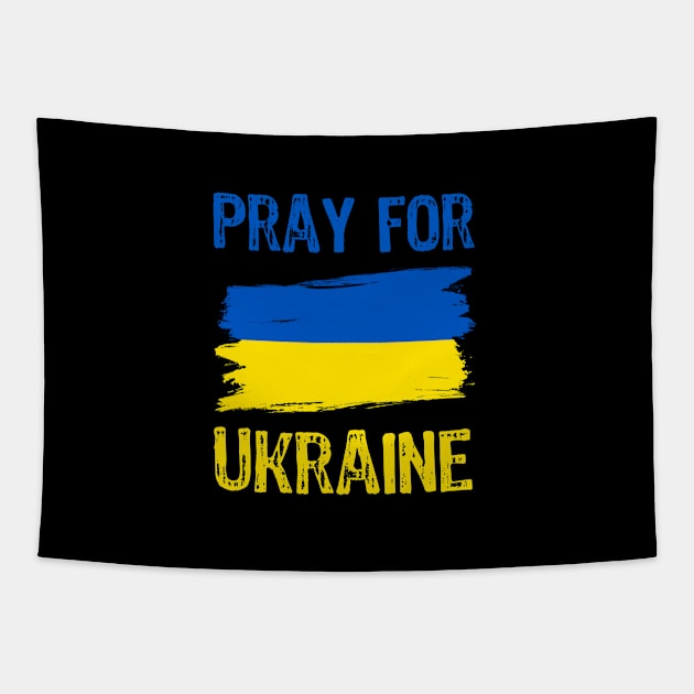 Pray for Ukraine with Ukrainian flag Tapestry by Yasna