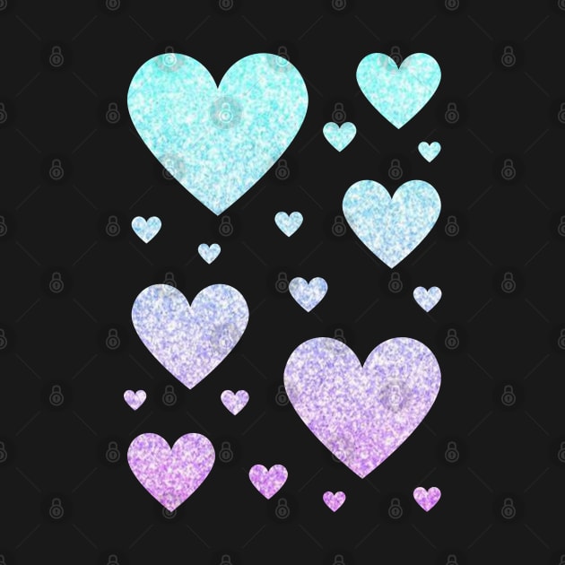 Pastel Blue and Purple Ombre Faux Glitter Hearts by Felicity-K