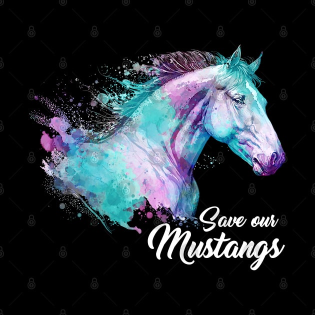 Watercolor Horses Colorful Animal Save Our Mustangs by Msafi