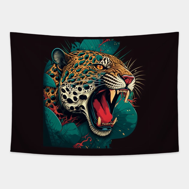 Roaring Jaguar Art Tapestry by Deisgns by A B Clark 