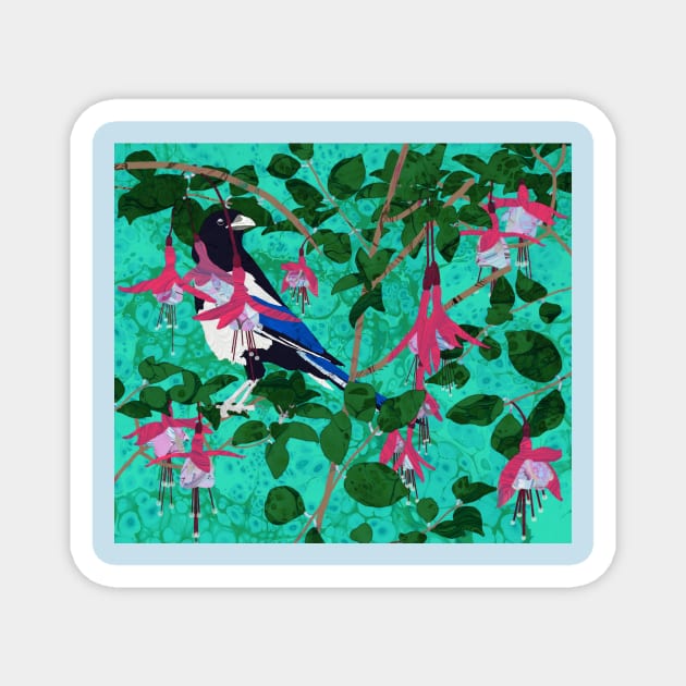 Magpie in the Fuchsia Magnet by MarbleCloud