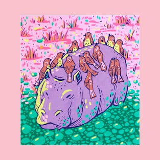 Old Hippo and Birds T-Shirt