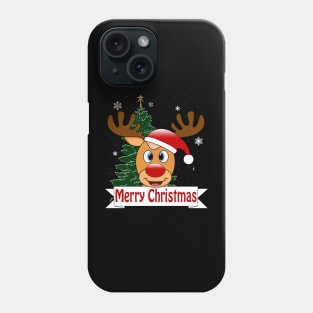 Funny reindeer with red nose - Merry Christmas Phone Case