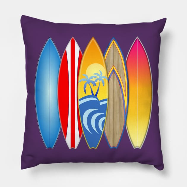 Retro Surfboards Beach Pillow by macdonaldcreativestudios