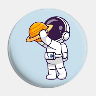 Cute Astronaut Holding Planet Cartoon Pin