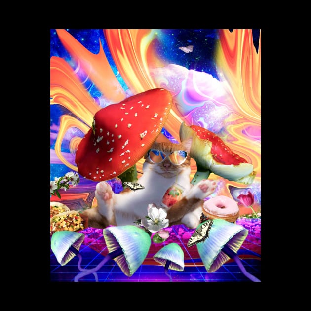 Trippy Psychedelic Kitty Cat Funny Mushroom Kitten by Random Galaxy