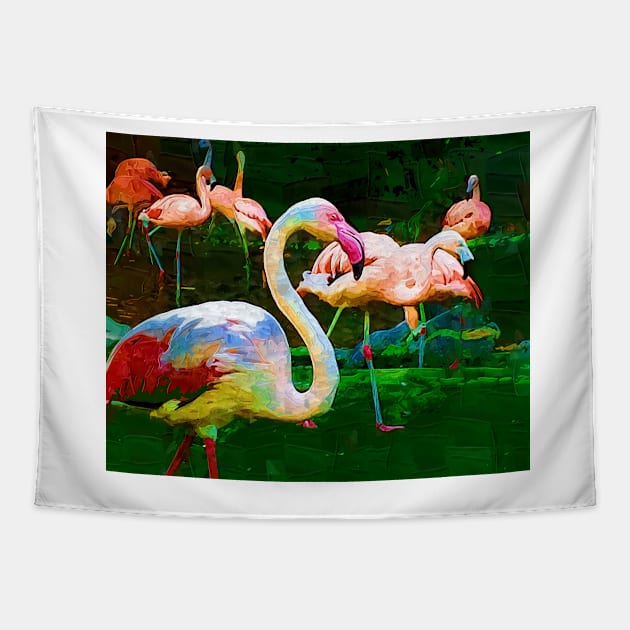 Impasto Flamingo Tapestry by KirtTisdale