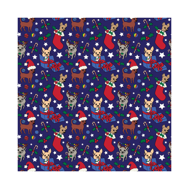 Christmas Chis! Christmas chihuahuas print in navy blue by bettyretro