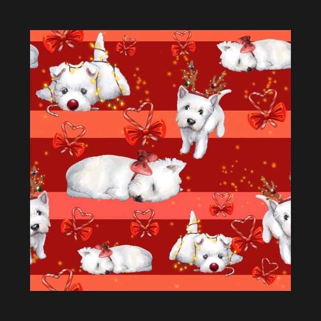 Christmas Westies red pattern by ArtInPi