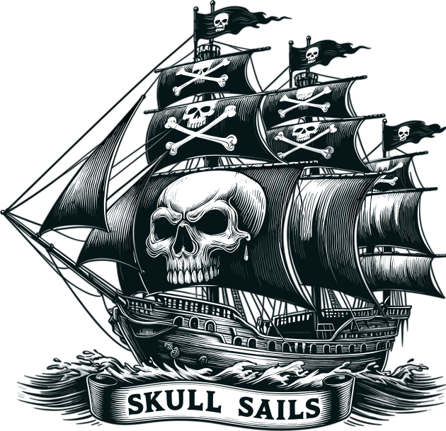 Pirate Ship, Skull Sails Kids T-Shirt by Vehicles-Art