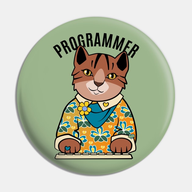 Programmer Girl Cat Pin by Sue Cervenka