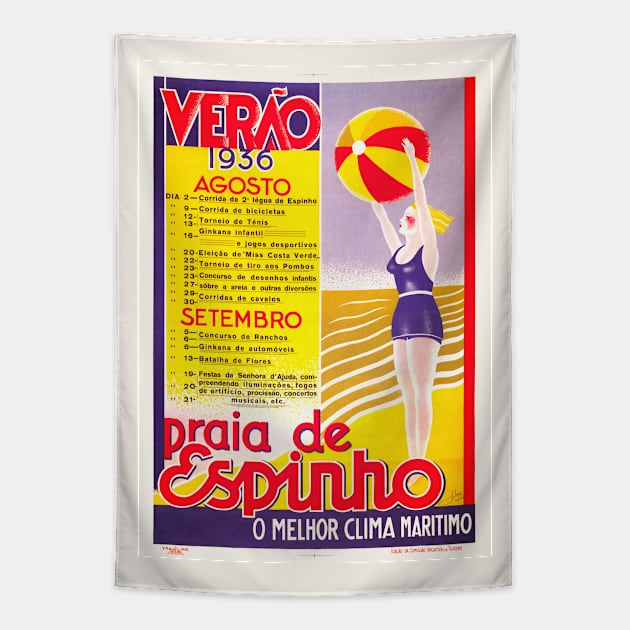 Praia de Espinho Verao Portugal Vintage Poster 1936 Tapestry by vintagetreasure