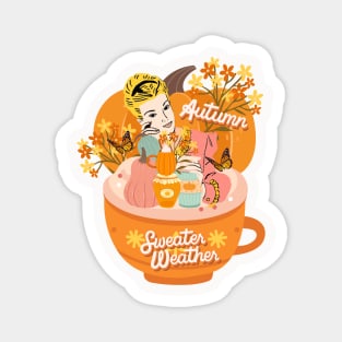 Cozy Retro Autumn Sweater Weather Magnet